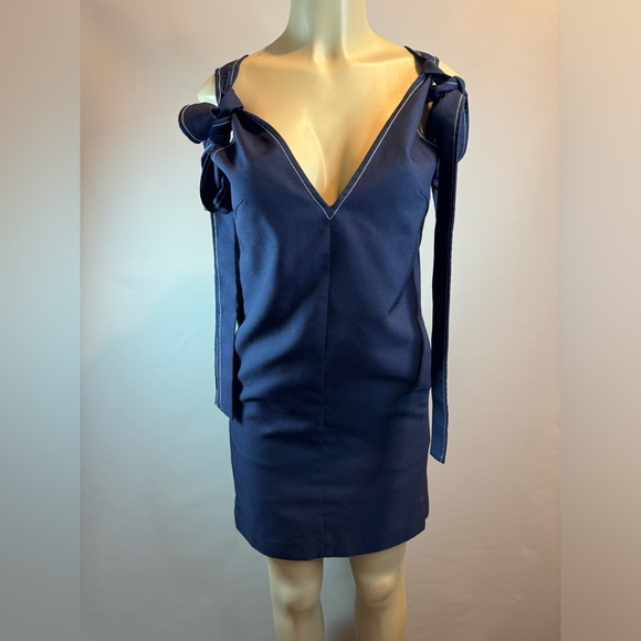Zow Zow Shoulder Bow Mini Dress Navy Blue Small Similar To Chloé Dress Rare Find - Picture 4 of 16